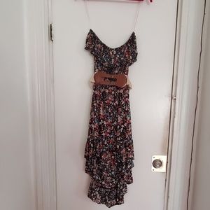 Flower print asymmetric summer dress